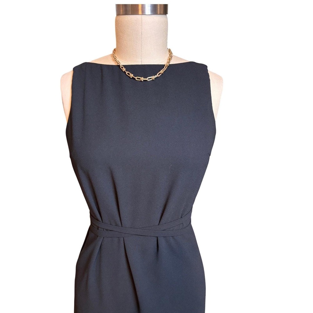 Esprit Sheath Dress Womens 5/6 Black Wrap Back Boat Neck Sleeveless Vintage - Picture 2 of 7